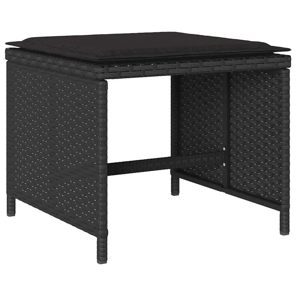 Garden Dining Set 11 Piece Outdoor Furniture Table Chairs Cushions Black Poly Rattan