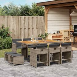 Outdoor Dining Set 11 Piece Grey Poly Rattan Garden Furniture with Cushions