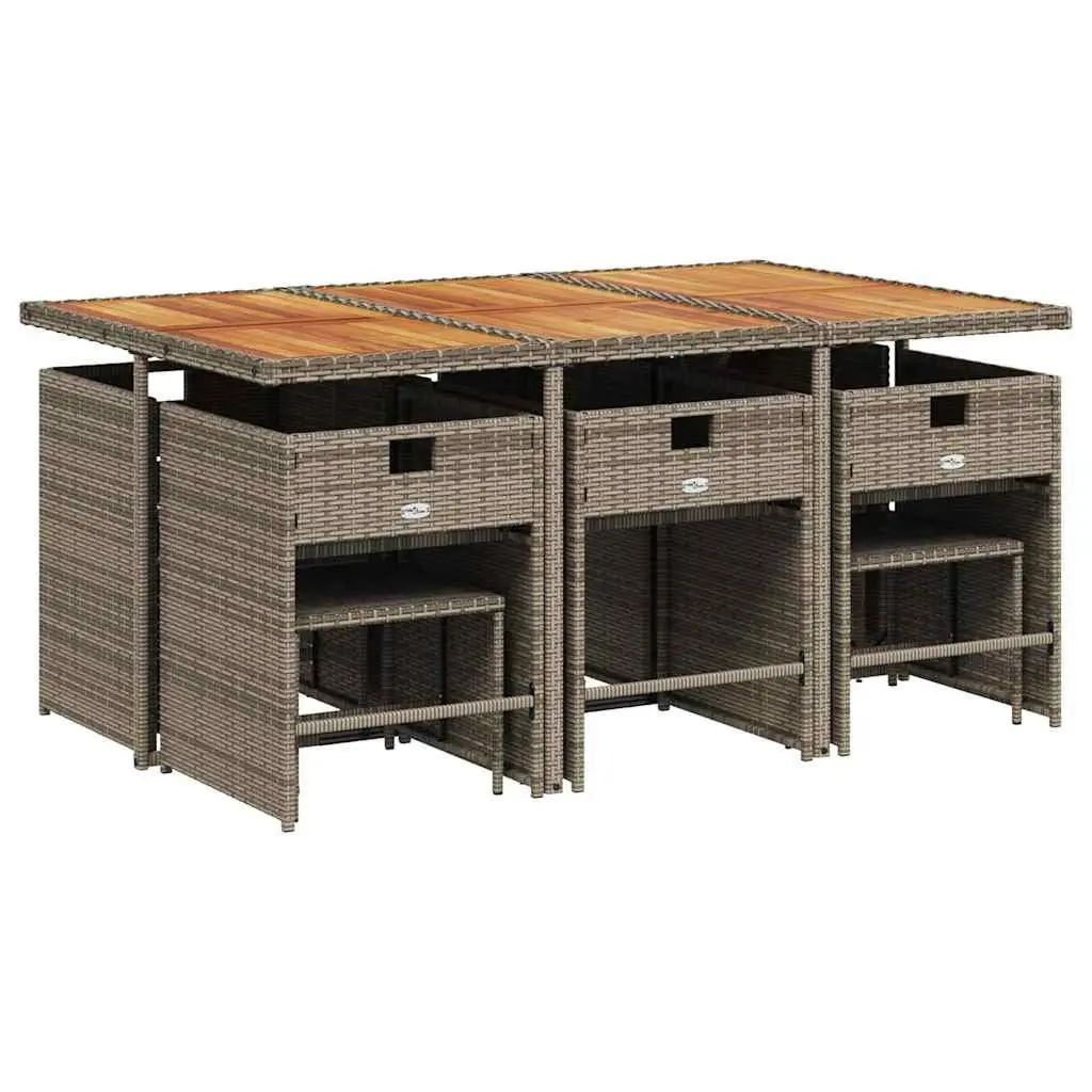 Outdoor Dining Set 11 Piece Grey Poly Rattan Garden Furniture with Cushions