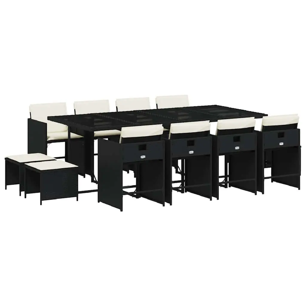 Garden Dining Set 13 Pieces Outdoor Furniture Black Poly Rattan Chairs Table