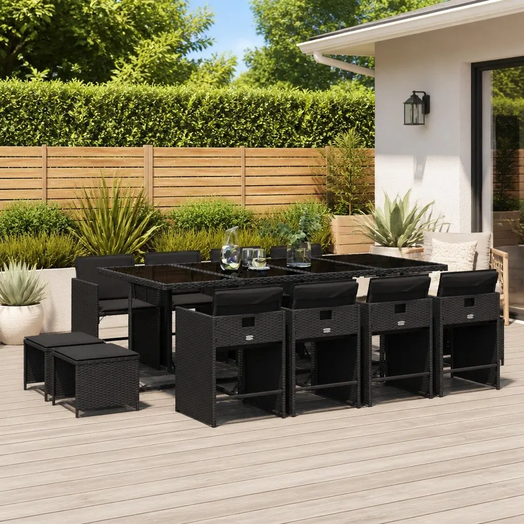 13 Piece Outdoor Garden Dining Set with Cushions Poly Rattan Black Patio