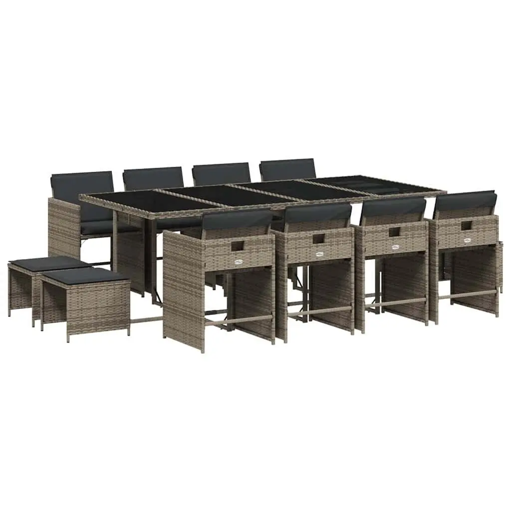 Outdoor Dining Set 13 Piece Grey Rattan Chairs Table for Garden Patio