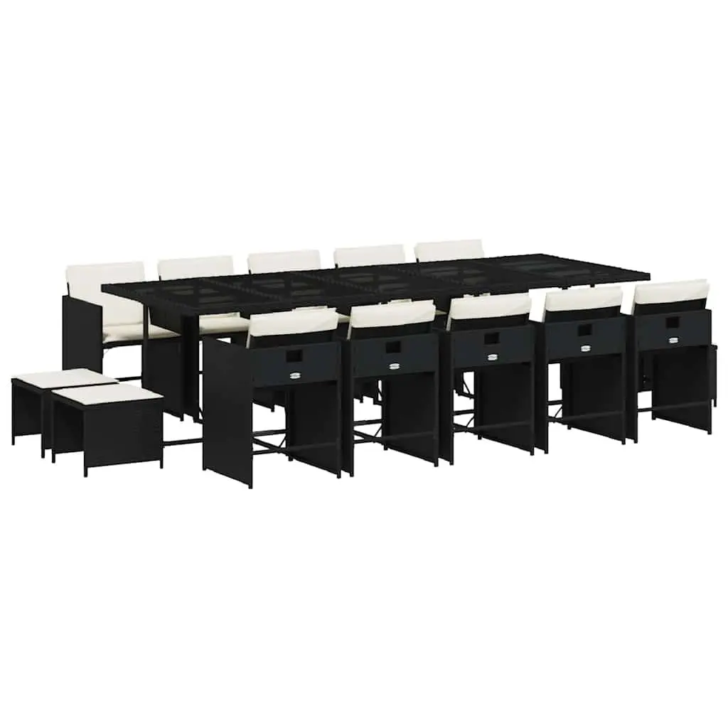 Outdoor Dining Set 15 Piece Space Saving Black Poly Rattan Chairs Table