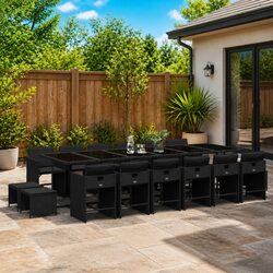 Garden Dining Set 17 Piece Outdoor Furniture Black Poly Rattan Chairs Table