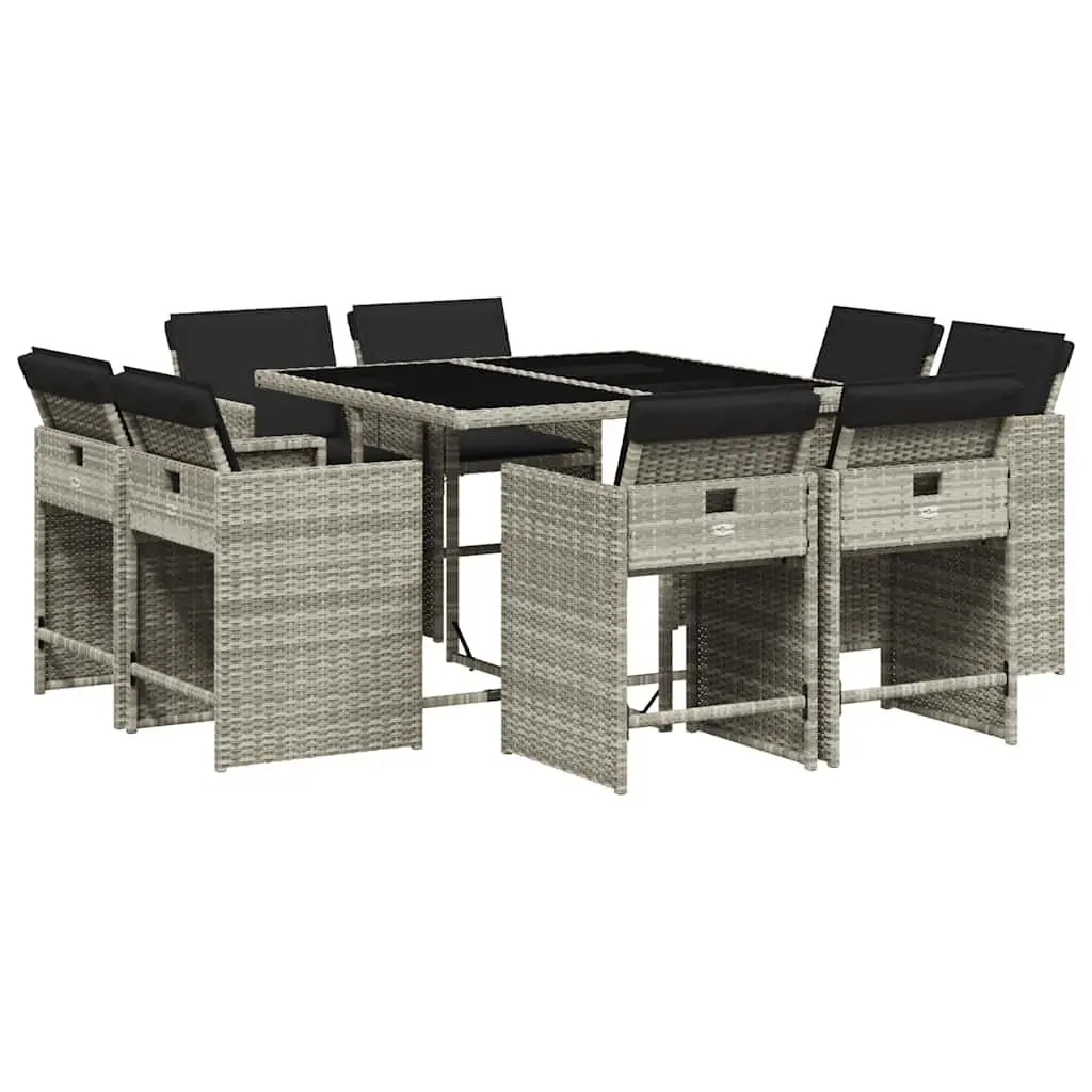 Outdoor Dining Set 9 Piece Space Saving Grey Poly Rattan Table Chairs