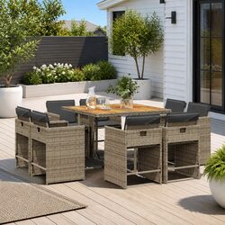 Garden Dining Set 9 Piece Outdoor Patio Furniture with Cushions Grey Rattan