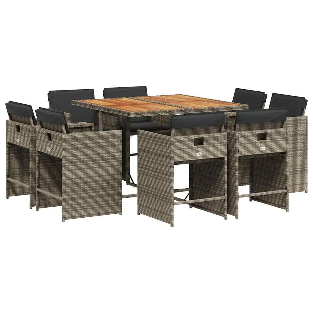 Garden Dining Set 9 Piece Grey Rattan Outdoor Patio Furniture with Cushions