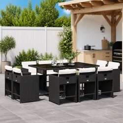 Outdoor Garden Dining Set 11 Piece Black Poly Rattan Table Chairs with Cushions