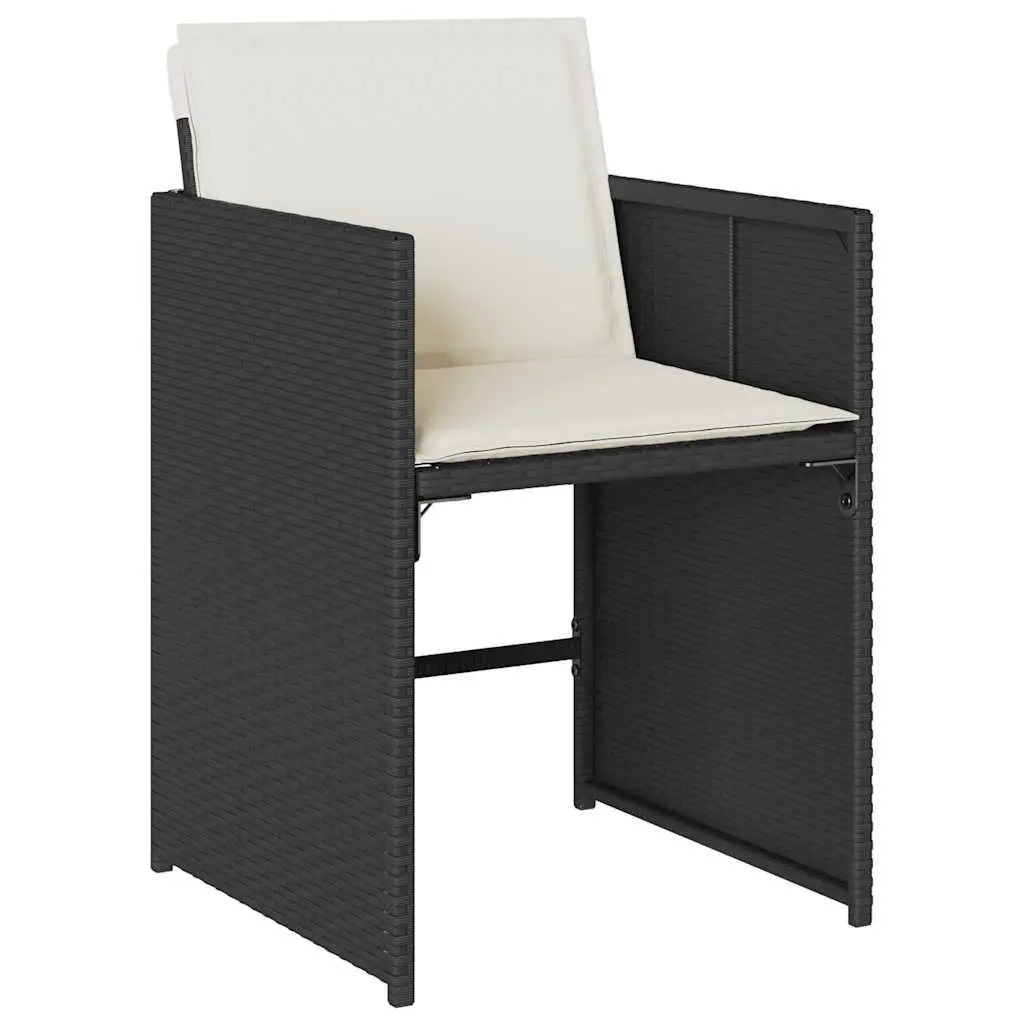 Outdoor Dining Set Black Rattan 11 Piece Cushioned Furniture with Folding Chairs