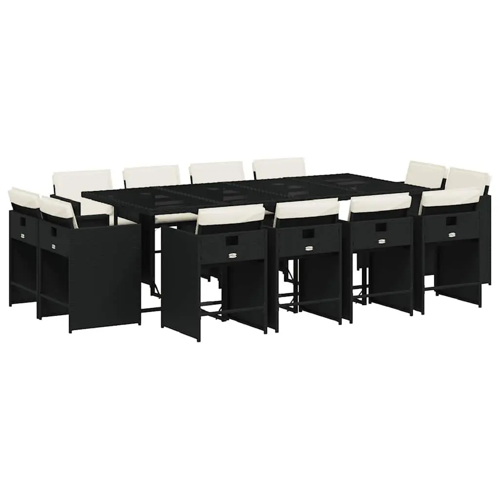Garden Dining Set 13 Piece Outdoor Furniture Black Poly Rattan with Cushions