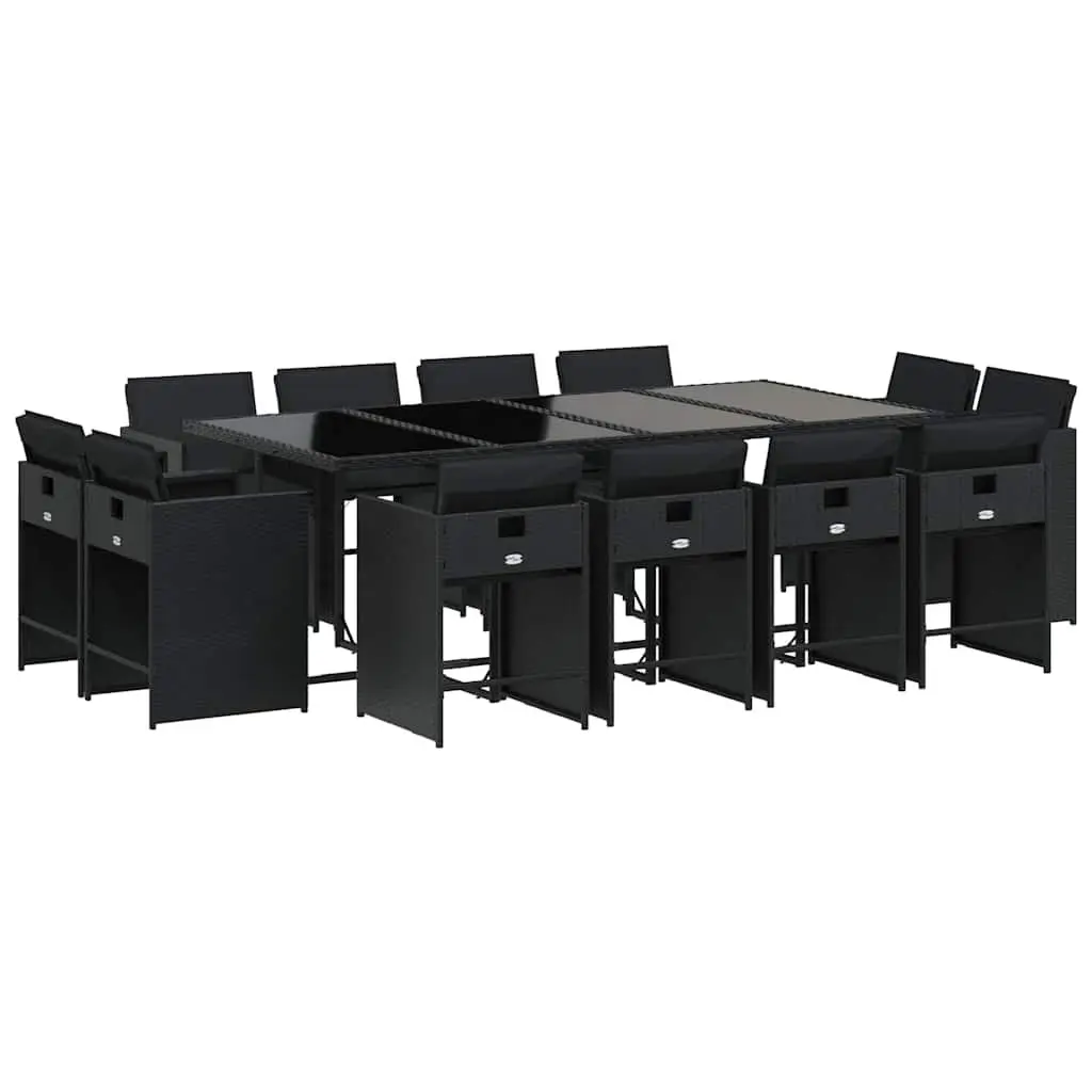 13 Piece Outdoor Garden Dining Set Black Poly Rattan Furniture with Cushions