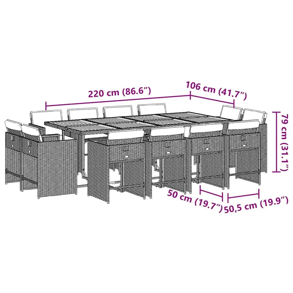 Garden Dining Set 13 Piece Grey Poly Rattan Outdoor Furniture with Cushions