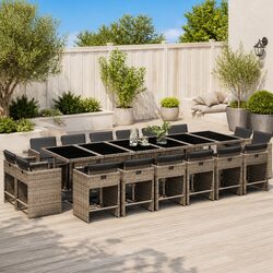 Outdoor Dining Set 17 Piece Garden Furniture Grey Poly Rattan Table Chairs