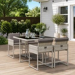 Garden Dining Set 5 Piece Outdoor Furniture Grey Poly Rattan Cushions Glass
