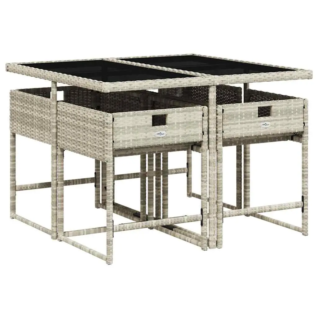 Garden Dining Set 5 Piece Grey Poly Rattan Cushions Glass