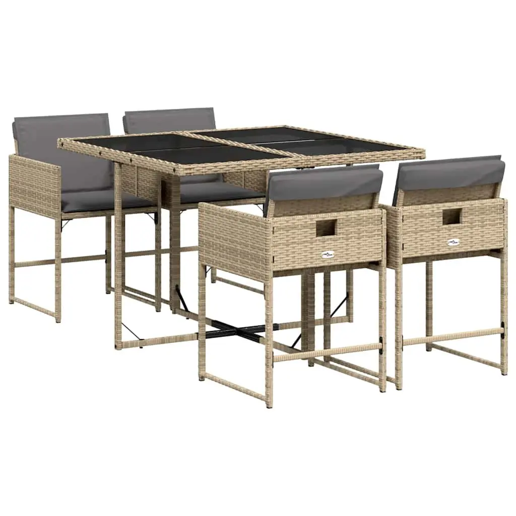 Garden Dining Set 5 Piece Outdoor Furniture PE Rattan Beige Table Chairs with Cushions