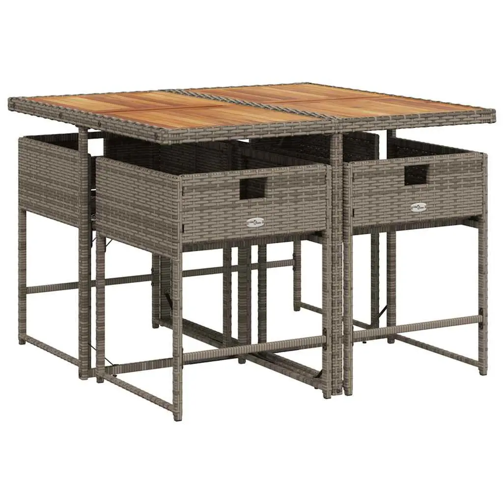 5 Piece Garden Furniture Set Grey Poly Rattan Outdoor Dining Table and Chairs