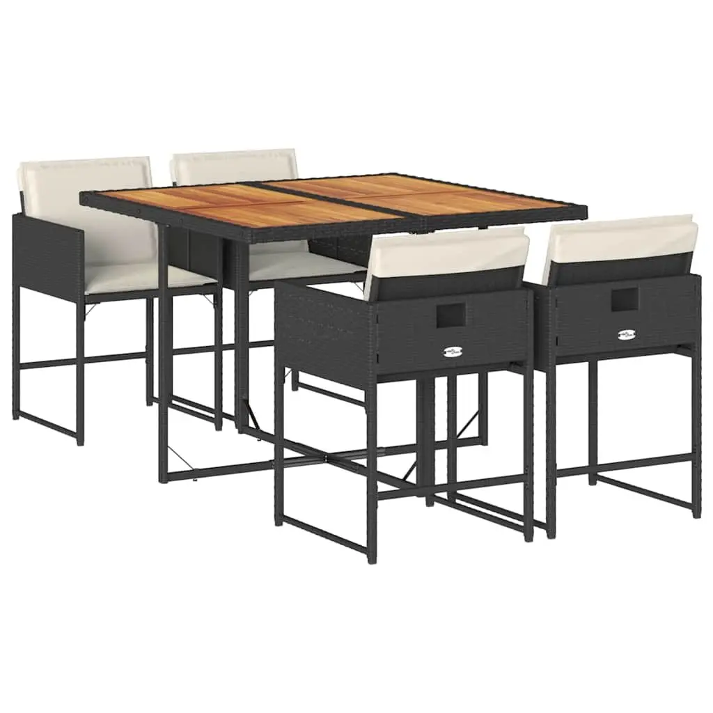 Garden Dining Set 5 Piece Outdoor Furniture Black Poly Rattan Cushioned Chairs
