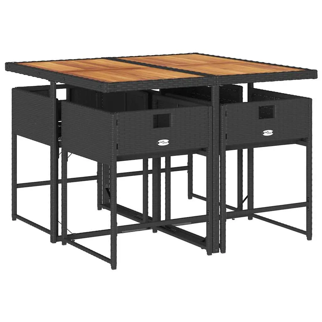Garden Dining Set 5 Piece Outdoor Furniture Black Poly Rattan Cushioned Chairs
