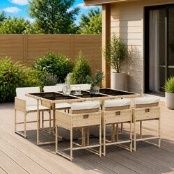 Garden Dining Set 7 Piece Outdoor Furniture Beige Poly Rattan Table Chairs