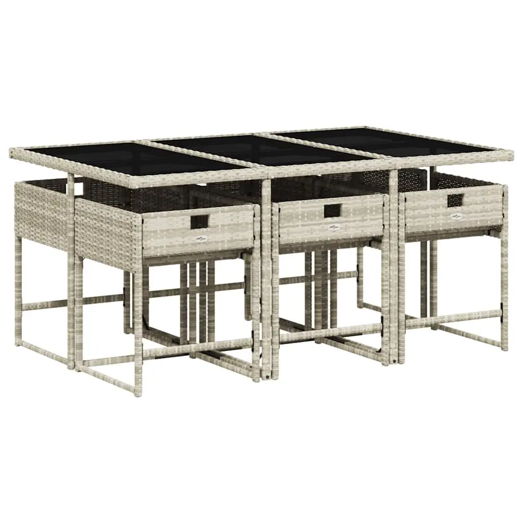 Outdoor Dining Set 7 Piece Grey PE Rattan Chairs Table with Cushions for Patio Garden