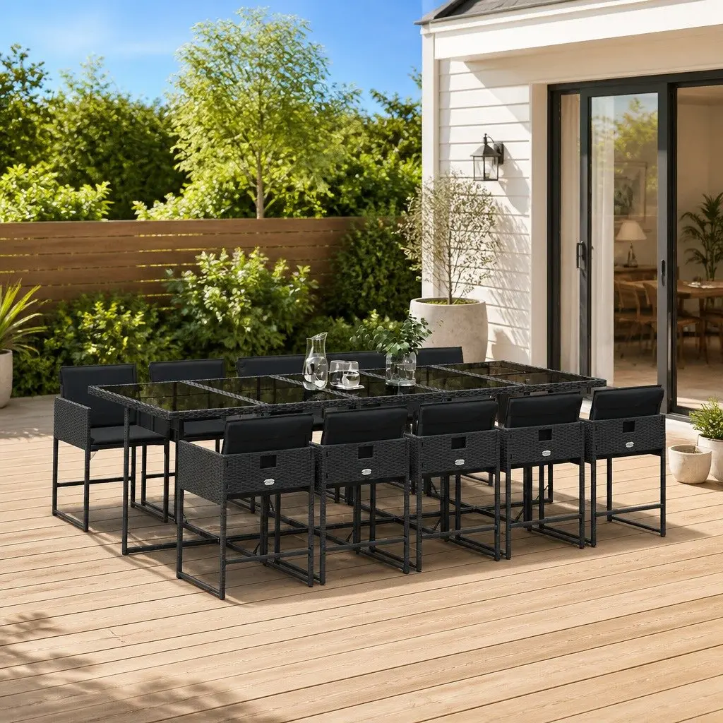 11 Piece Outdoor Dining Set Black Poly Rattan Chairs Table