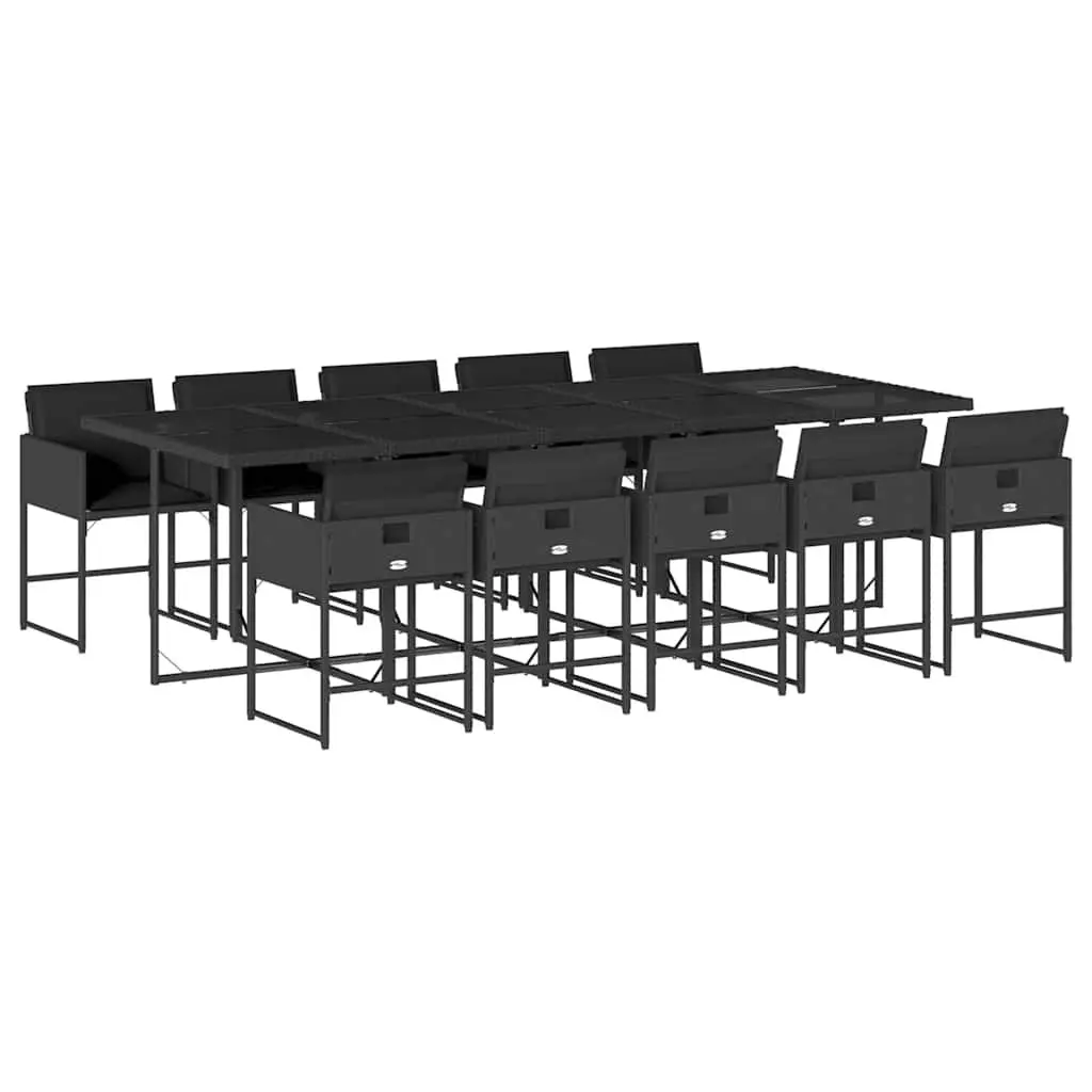 11 Piece Outdoor Dining Set Black Poly Rattan Chairs Table