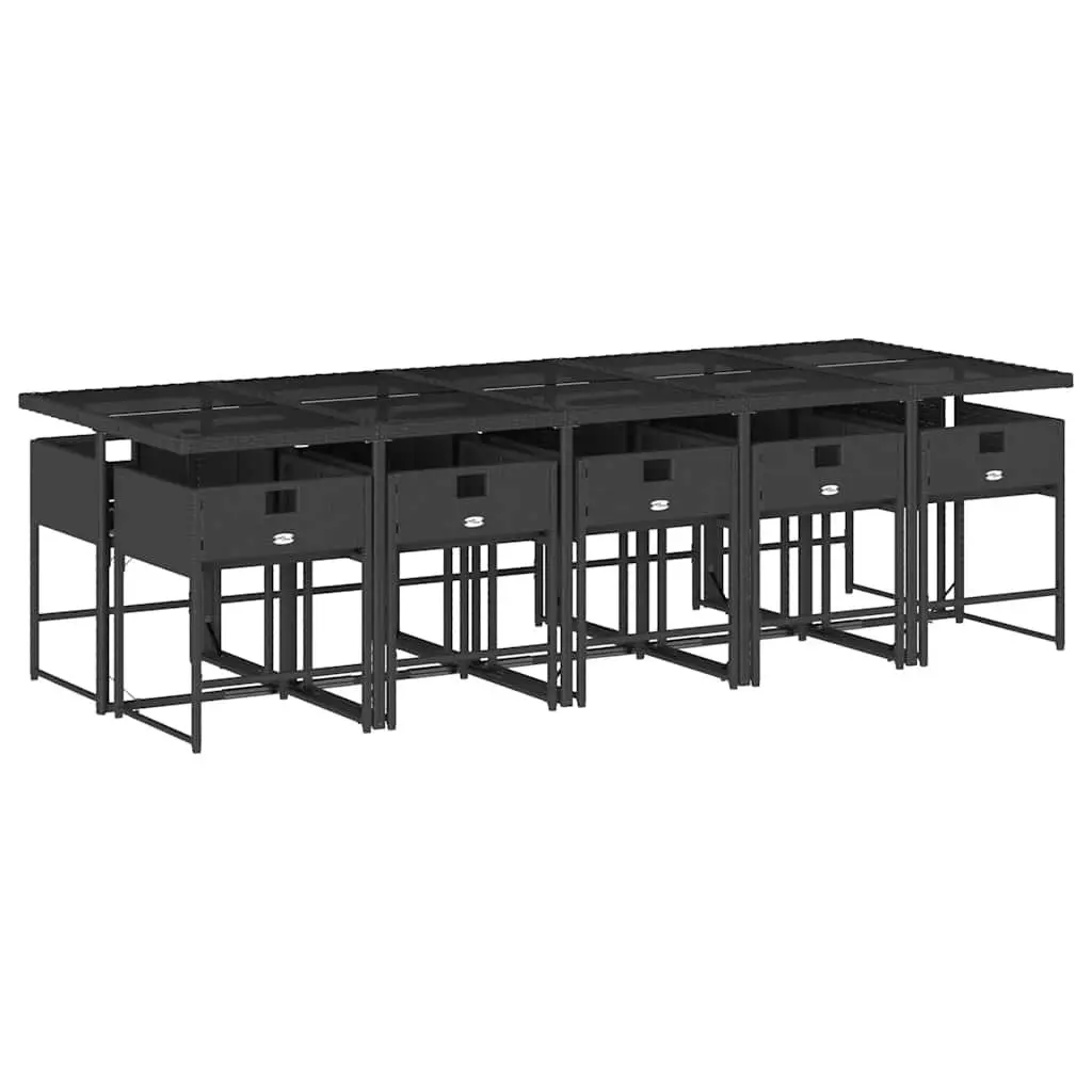 11 Piece Outdoor Dining Set Black Poly Rattan Chairs Table