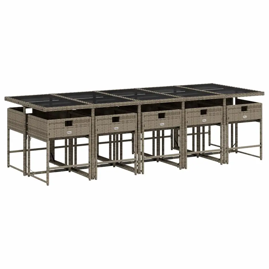 Garden Dining Set 11 Piece Grey Poly Rattan Outdoor Furniture with Cushions
