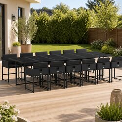 Garden Dining Set 13 Piece Outdoor Furniture Black Poly Rattan Chairs Table