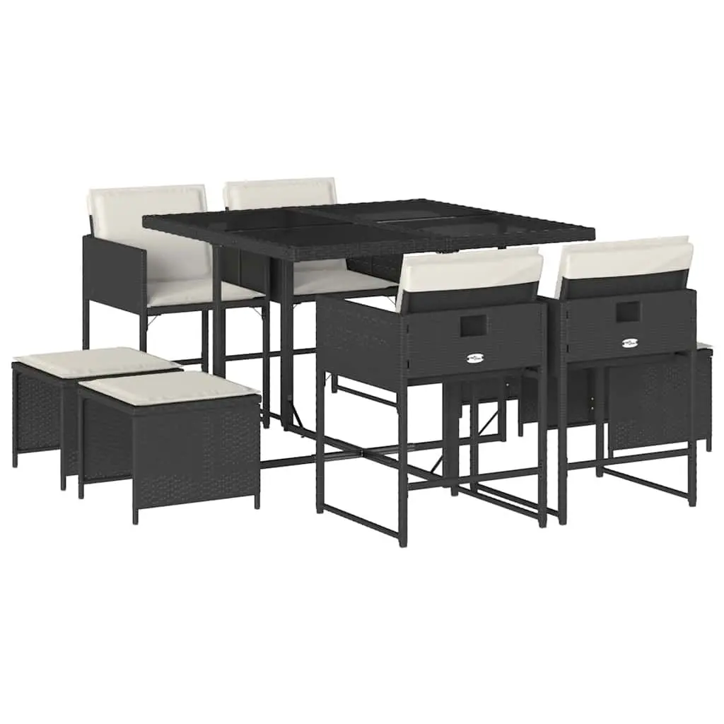 9 Piece Garden Furniture Set Outdoor Dining Table Chairs Cushions Black PE Rattan