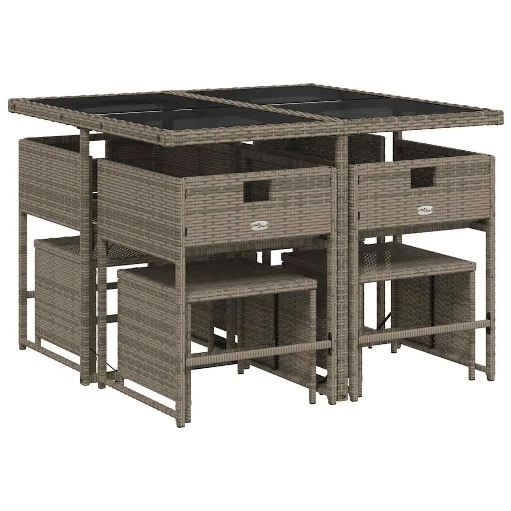 Outdoor Patio Furniture Set Grey Poly Rattan 9 Piece Garden Dining Set with Cushions