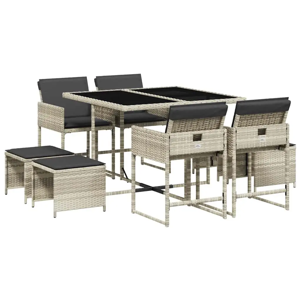Garden Dining Set 9 Piece Grey Poly Rattan Chairs Table Outdoor Furniture