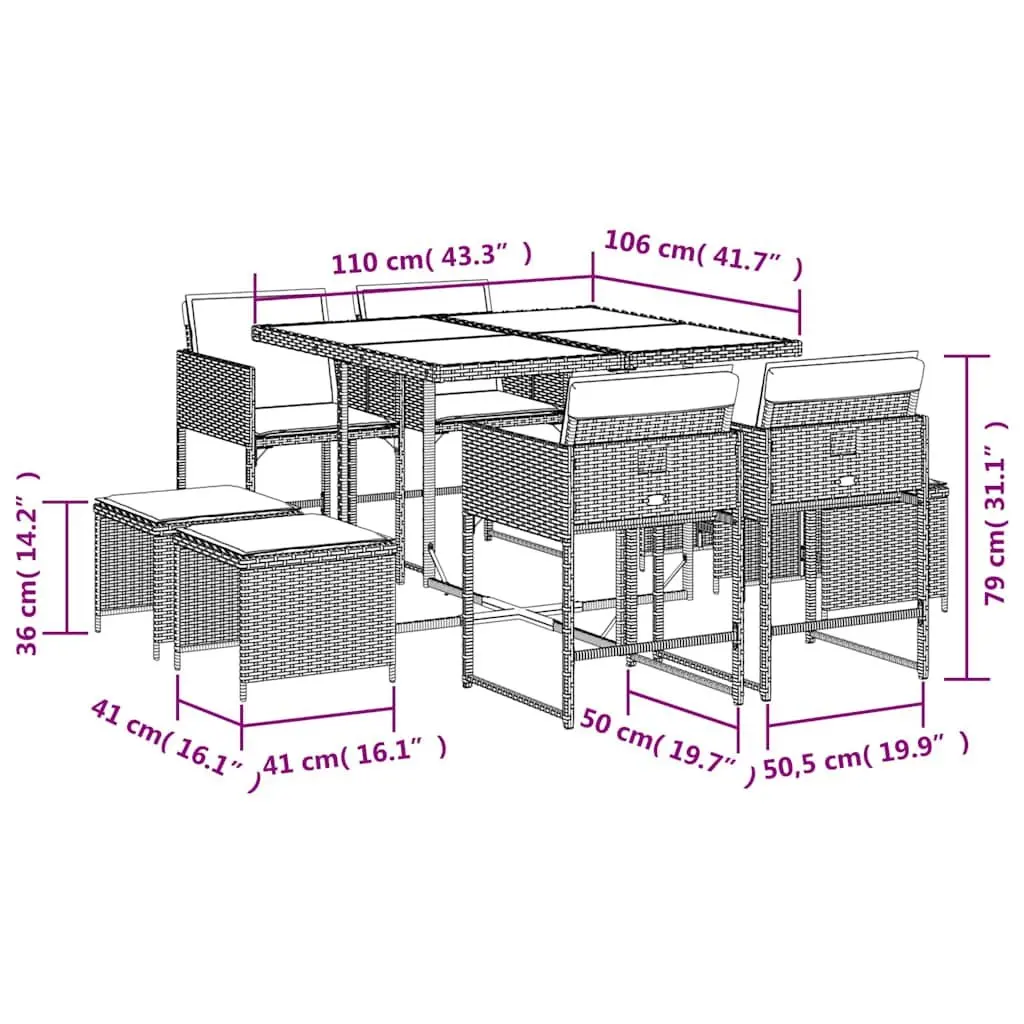 Garden Dining Set 9 Piece Grey Poly Rattan Chairs Table Outdoor Furniture
