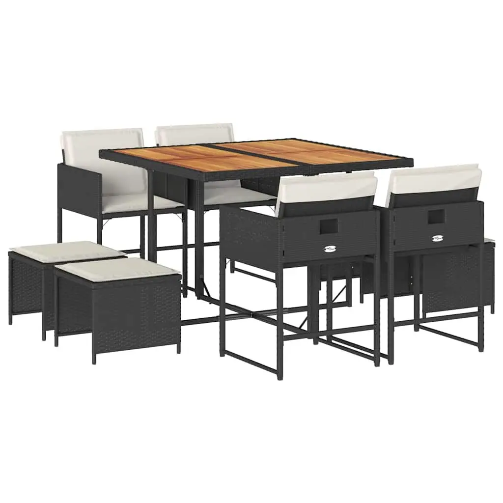 Outdoor Dining Set 9 Piece Garden Furniture Table Chairs Cushions Black Poly
