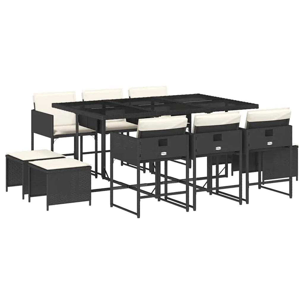 11 Piece Outdoor Dining Set Black PE Rattan Chairs and Table with Cushions for Garden Patio
