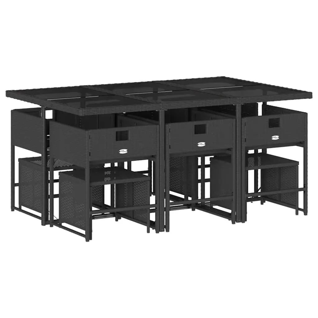 11 Piece Outdoor Dining Set Black PE Rattan Chairs and Table with Cushions for Garden Patio