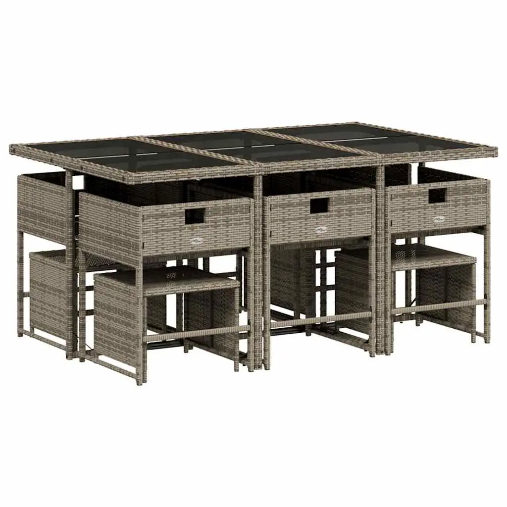 Outdoor Dining Set 11 Piece Grey PE Rattan Table with Chairs and Cushions