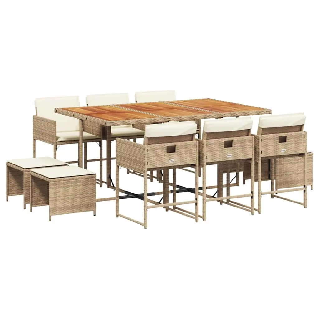 Garden Dining Set 11 Piece Outdoor Furniture Beige Cushions Patio Table