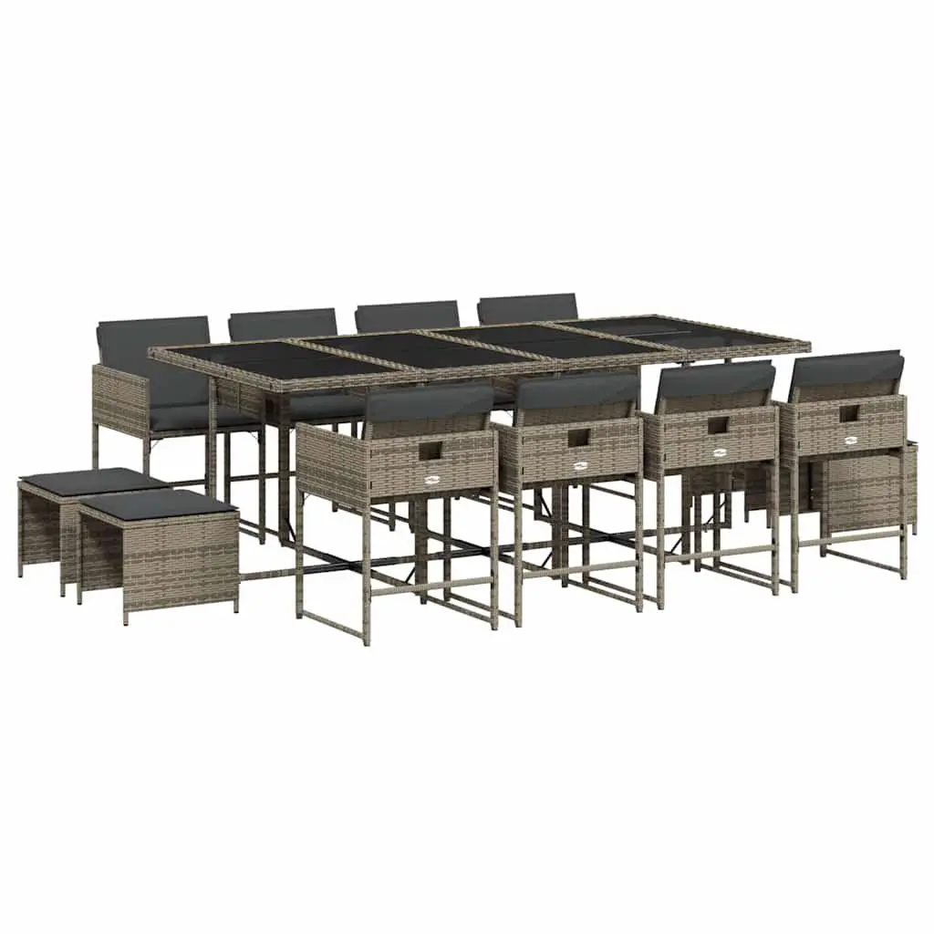 Garden Dining Set 13 Piece Outdoor Furniture Grey Poly Rattan Cushions Patio