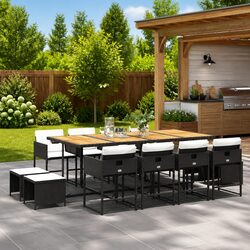 Garden Dining Set 13 Piece Black Poly Rattan Outdoor Furniture with Cushions