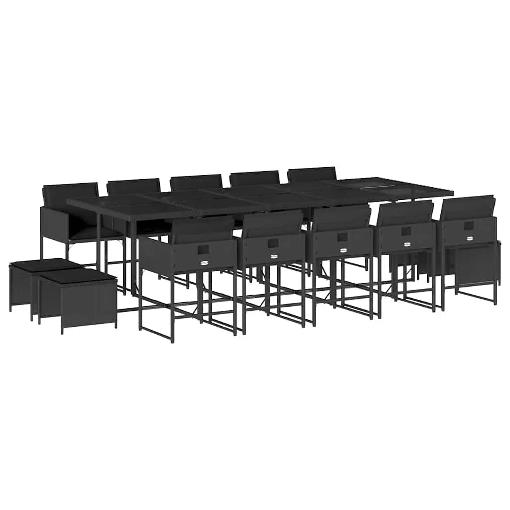 Outdoor Garden Dining Set Black Poly Rattan 15 Piece