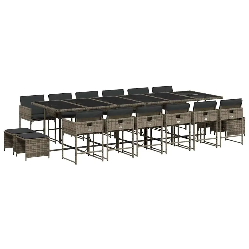 Garden Dining Set Grey Poly Rattan 17 Piece Outdoor Furniture