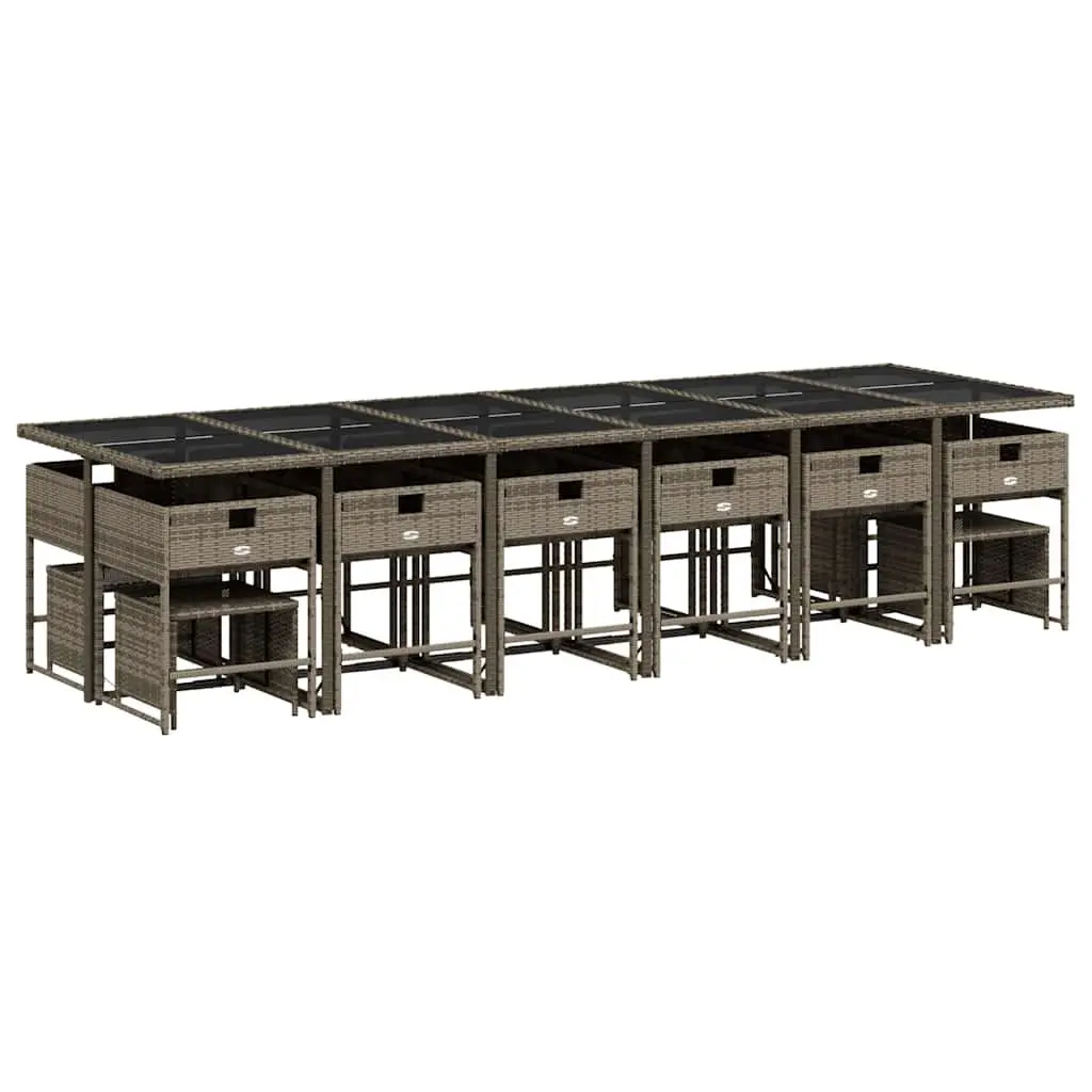 Garden Dining Set Grey Poly Rattan 17 Piece Outdoor Furniture