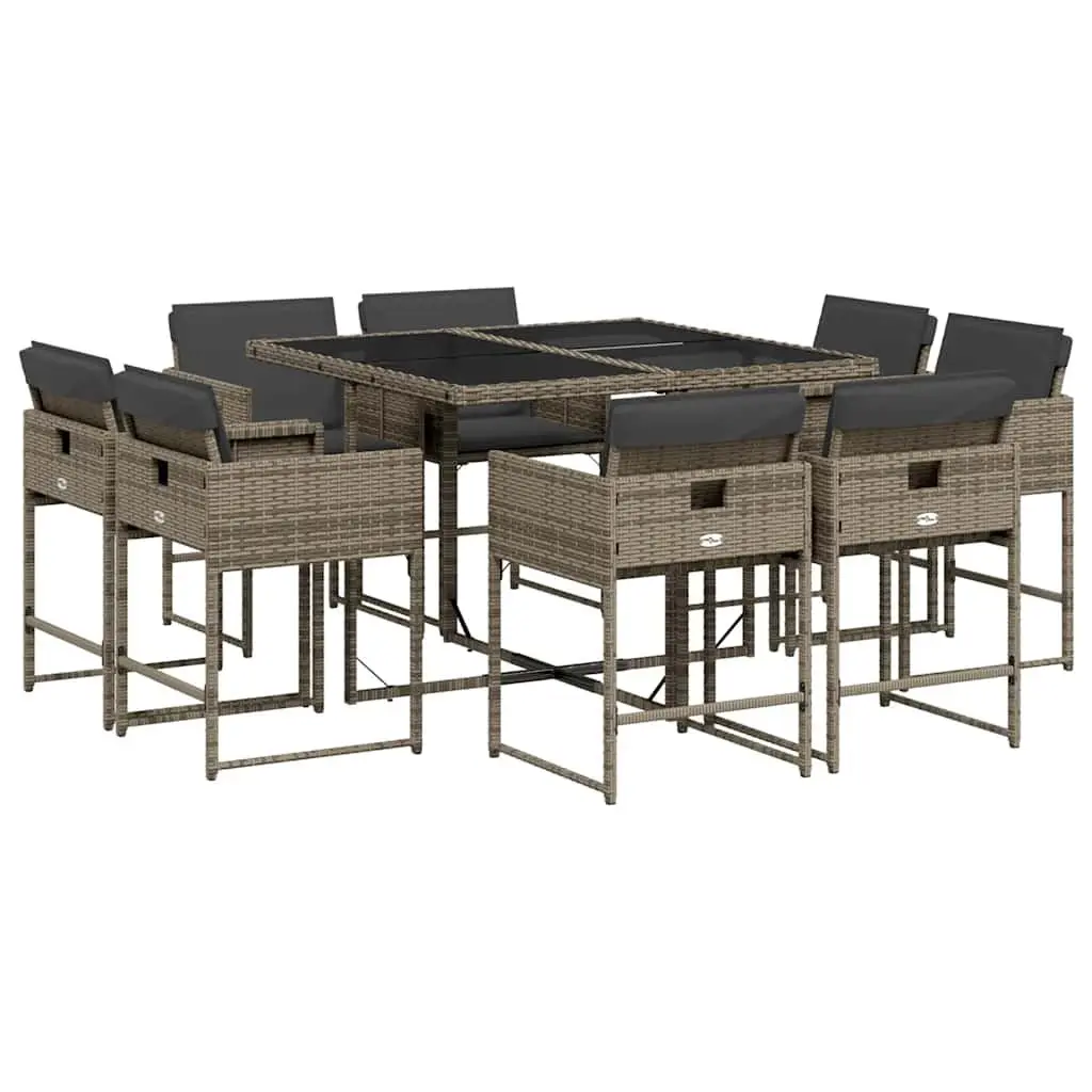 Outdoor Dining Set Grey Poly Rattan 9 Piece Garden Furniture Patio Table Chairs