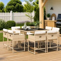 Garden Dining Set 9 Piece Outdoor Furniture Poly Rattan Chairs Table with