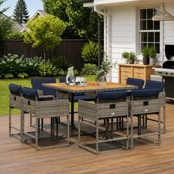 Friendly 9 Piece Grey Outdoor Dining Set with Cushions