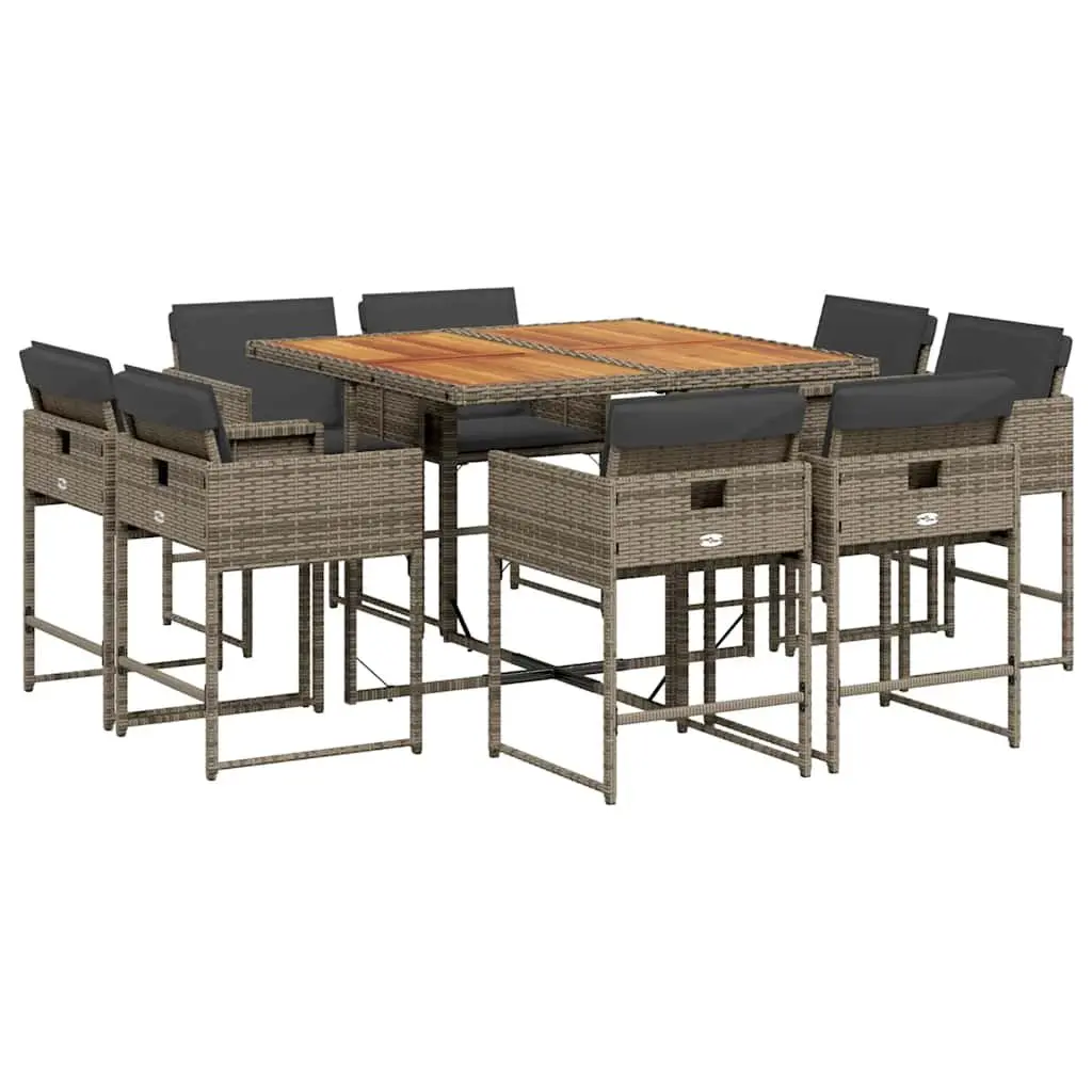 9 Piece Grey Garden Dining Set with Cushions Outdoor Use Poly Rattan Furniture