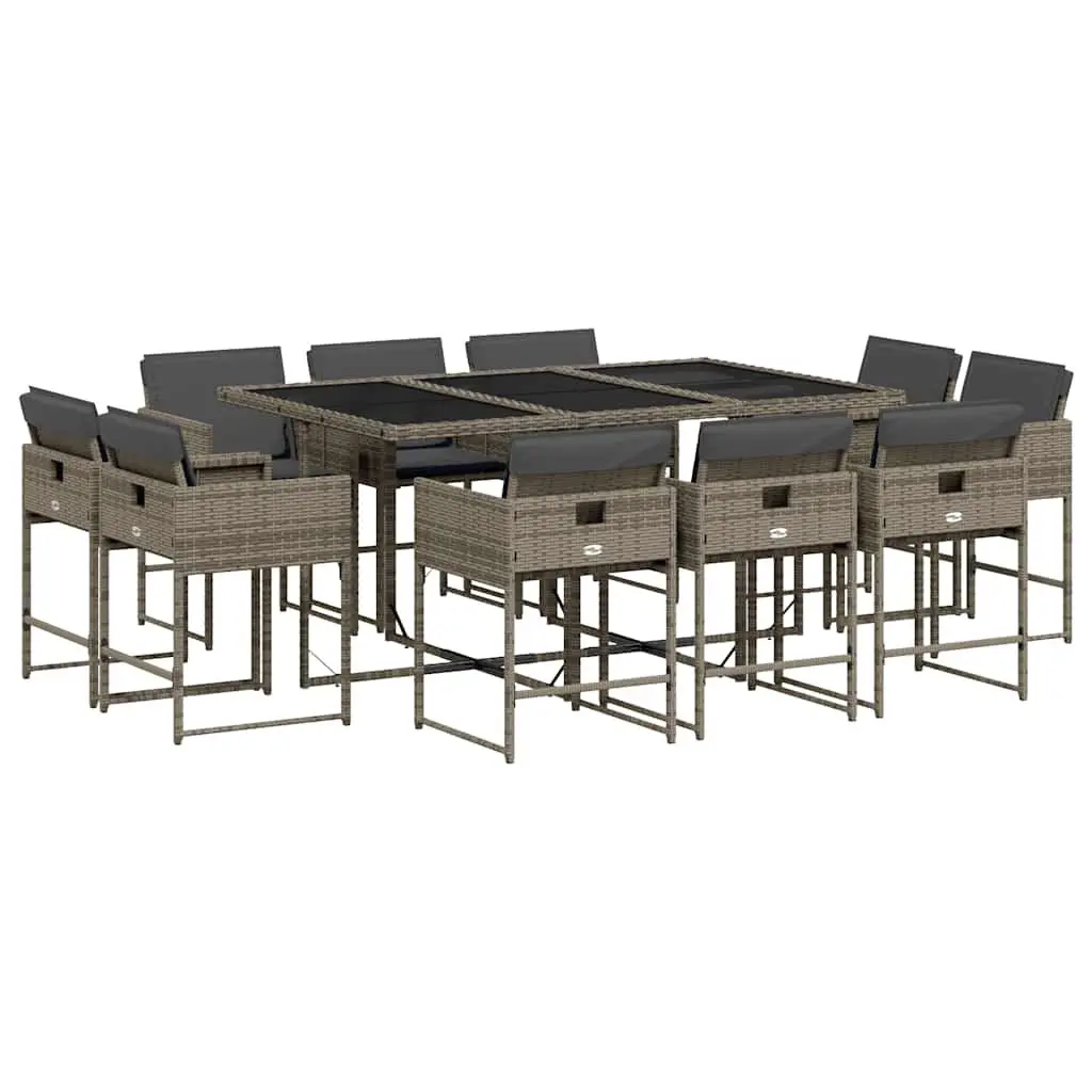 Outdoor Garden Dining Set 11 Piece Grey Poly Rattan Chairs Table with Cushions