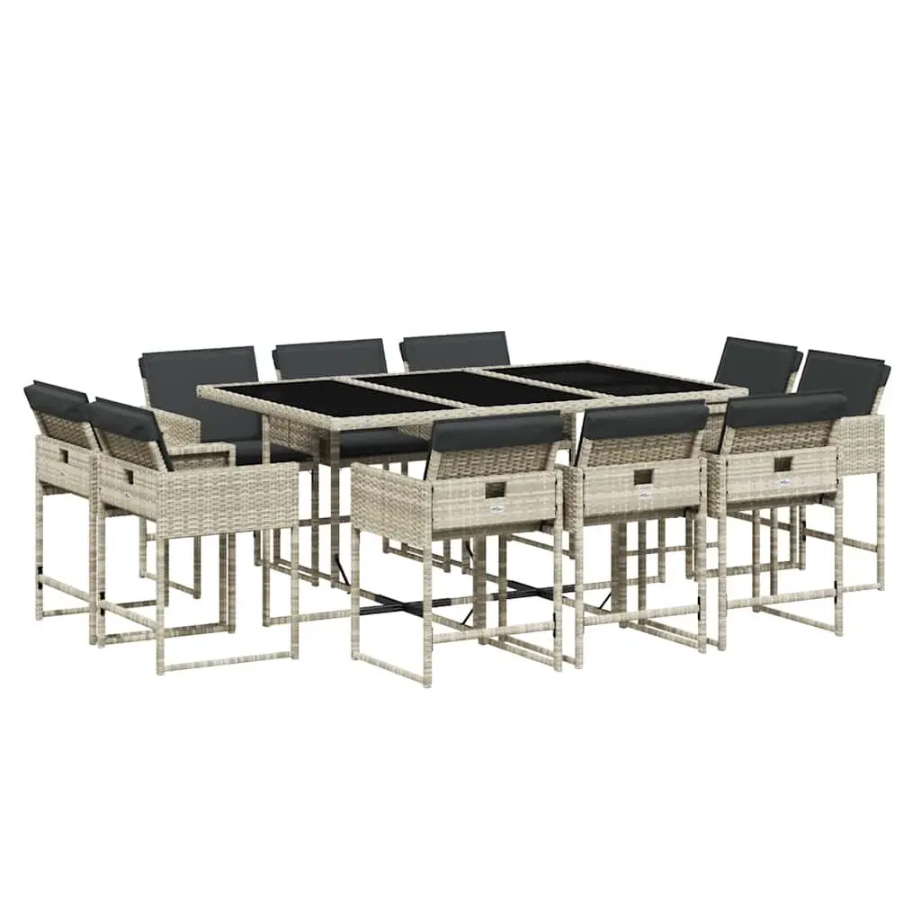Garden Dining Set 11 Piece Outdoor Furniture Grey Poly Rattan Chairs Table
